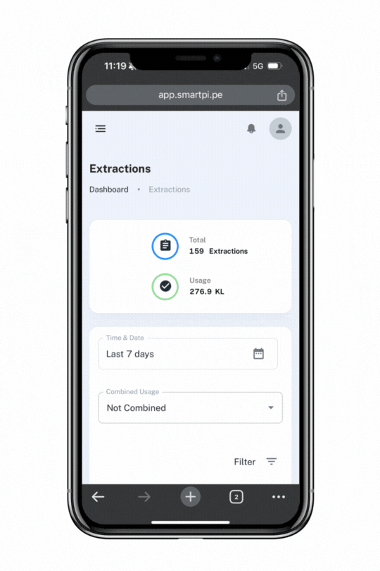 SmartPipe dashboard mobile view